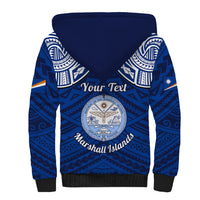 Personalised Marshall Islands Sherpa Hoodie Blue Polynesian Tribal Mix Coat Of Arms - Wonder Print Shop