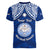 Personalised Marshall Islands Women V Neck T Shirt Blue Polynesian Tribal Mix Coat Of Arms - Wonder Print Shop