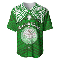 Personalised Marshall Islands Baseball Jersey Green Polynesian Tribal Mix Coat Of Arms - Wonder Print Shop