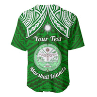 Personalised Marshall Islands Baseball Jersey Green Polynesian Tribal Mix Coat Of Arms - Wonder Print Shop