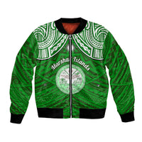 Personalised Marshall Islands Bomber Jacket Green Polynesian Tribal Mix Coat Of Arms - Wonder Print Shop