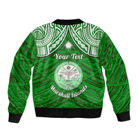 Personalised Marshall Islands Bomber Jacket Green Polynesian Tribal Mix Coat Of Arms - Wonder Print Shop