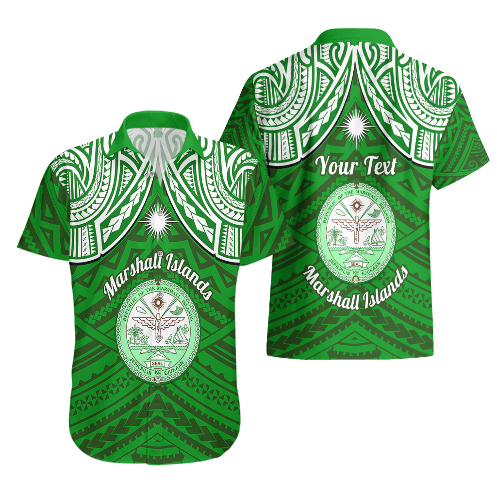 Personalised Marshall Islands Hawaiian Shirt Green Polynesian Tribal Mix Coat Of Arms - Wonder Print Shop