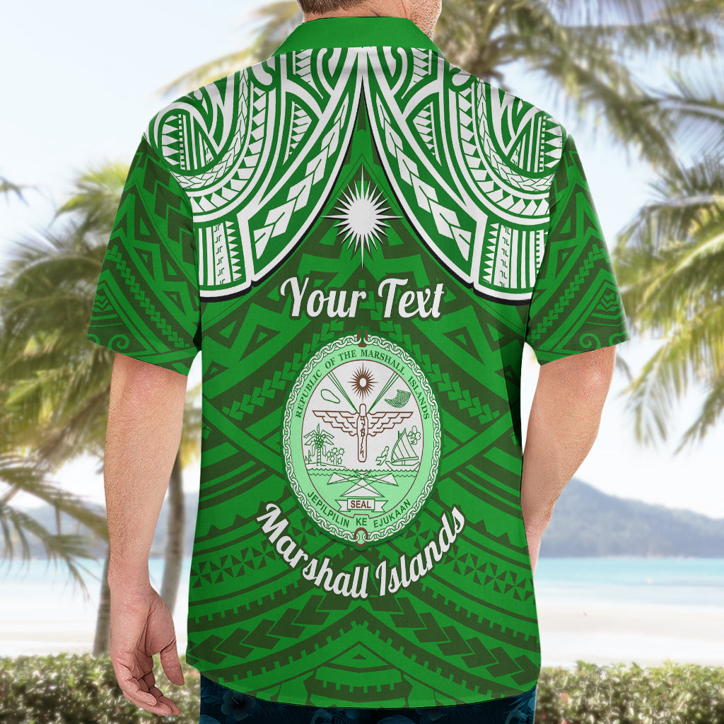 Personalised Marshall Islands Hawaiian Shirt Green Polynesian Tribal Mix Coat Of Arms - Wonder Print Shop