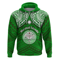 Personalised Marshall Islands Hoodie Green Polynesian Tribal Mix Coat Of Arms - Wonder Print Shop