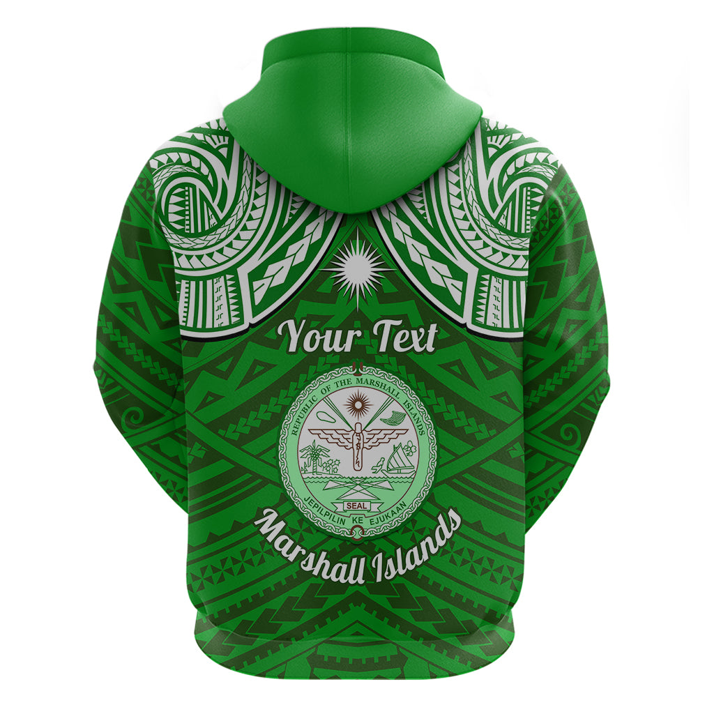 Personalised Marshall Islands Hoodie Green Polynesian Tribal Mix Coat Of Arms - Wonder Print Shop
