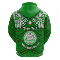 Personalised Marshall Islands Hoodie Green Polynesian Tribal Mix Coat Of Arms - Wonder Print Shop