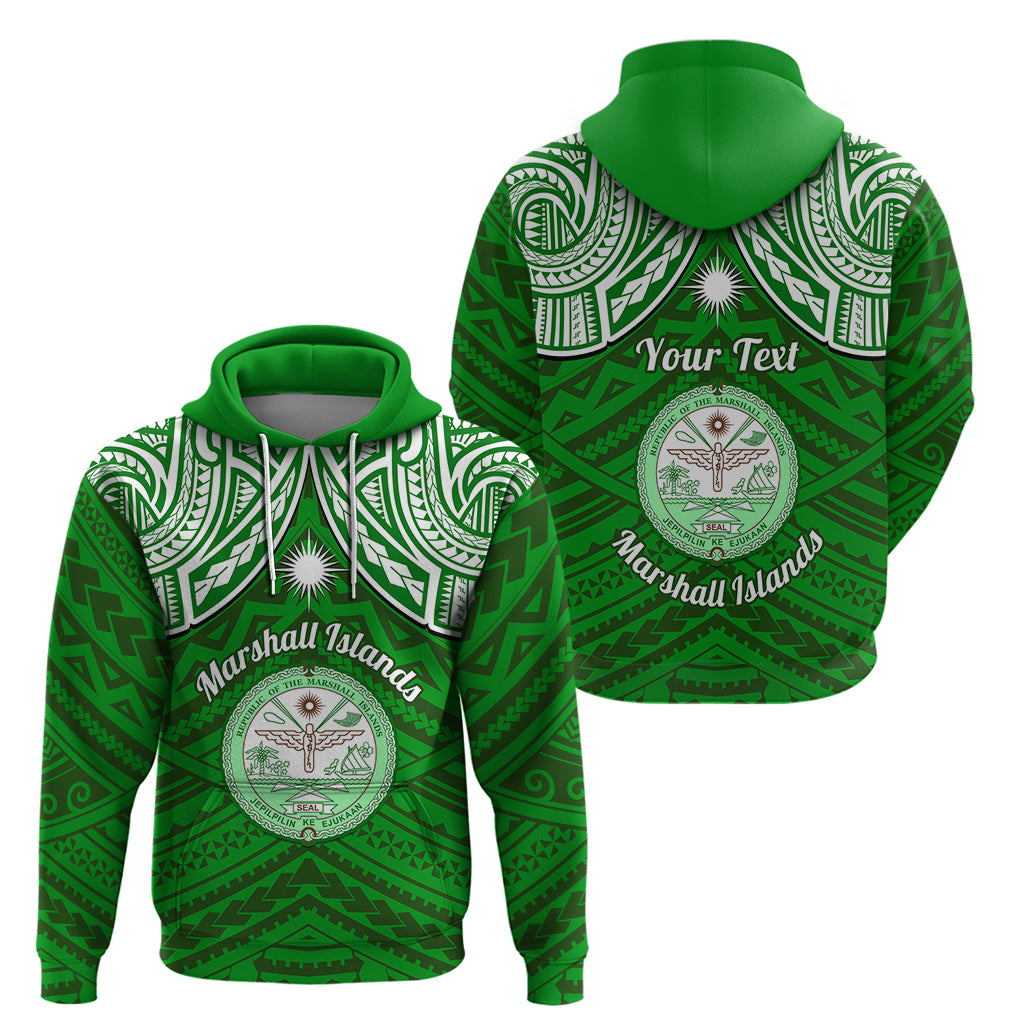 Personalised Marshall Islands Hoodie Green Polynesian Tribal Mix Coat Of Arms - Wonder Print Shop