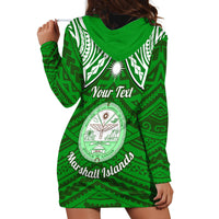 Personalised Marshall Islands Hoodie Dress Green Polynesian Tribal Mix Coat Of Arms - Wonder Print Shop