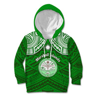 Personalised Marshall Islands Kid Hoodie Green Polynesian Tribal Mix Coat Of Arms - Wonder Print Shop