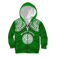 Personalised Marshall Islands Kid Hoodie Green Polynesian Tribal Mix Coat Of Arms - Wonder Print Shop