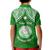 Personalised Marshall Islands Kid Polo Shirt Green Polynesian Tribal Mix Coat Of Arms - Wonder Print Shop