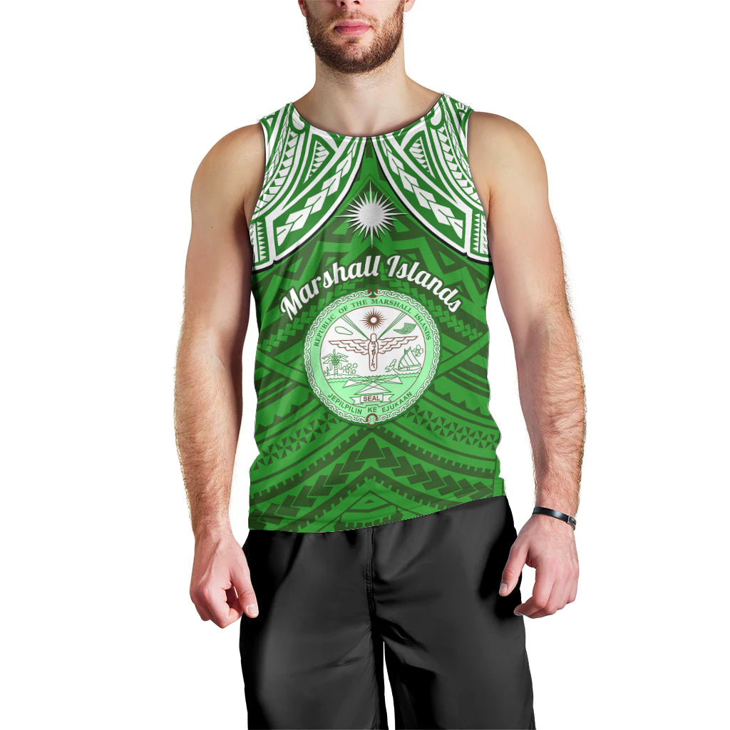 personalised-marshall-islands-men-tank-top-green-polynesian-tribal-mix-coat-of-arms