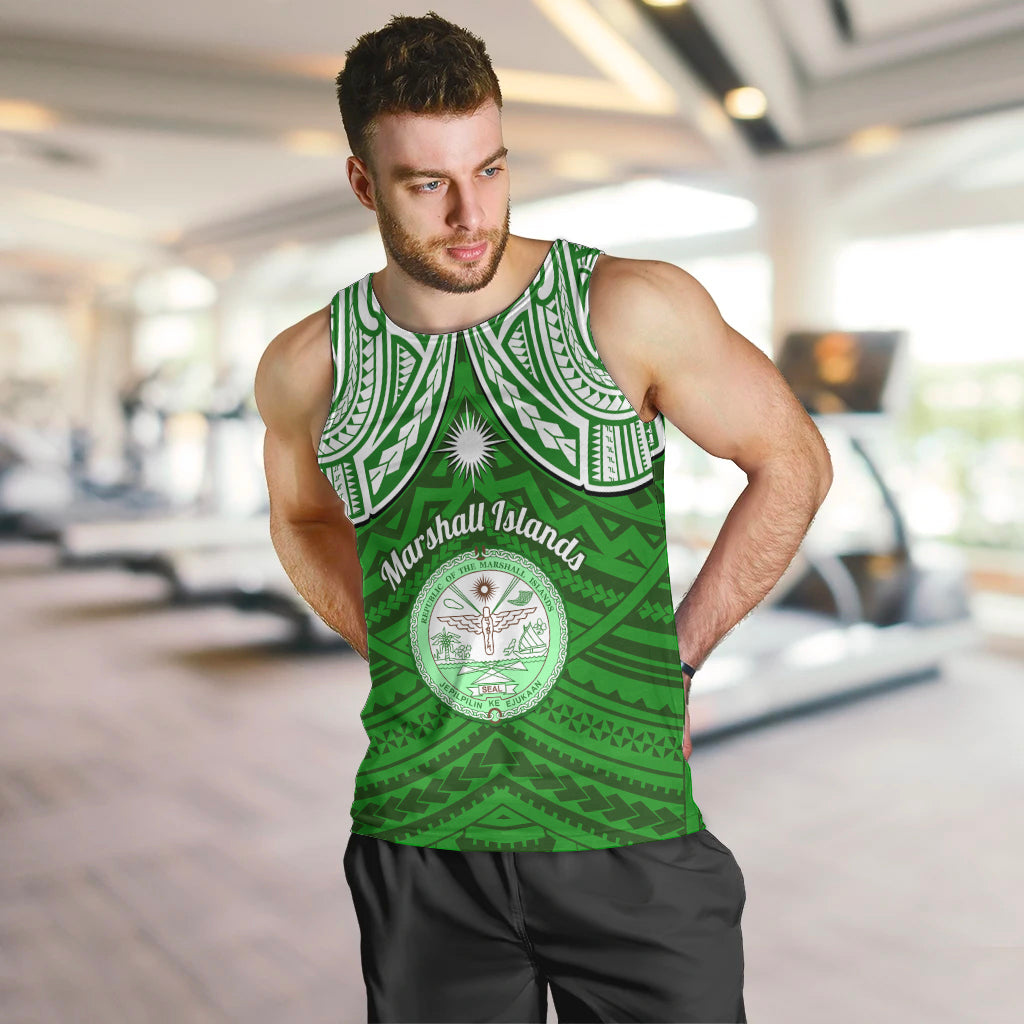 personalised-marshall-islands-men-tank-top-green-polynesian-tribal-mix-coat-of-arms