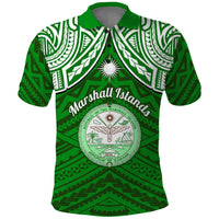 Personalised Marshall Islands Polo Shirt Green Polynesian Tribal Mix Coat Of Arms - Wonder Print Shop