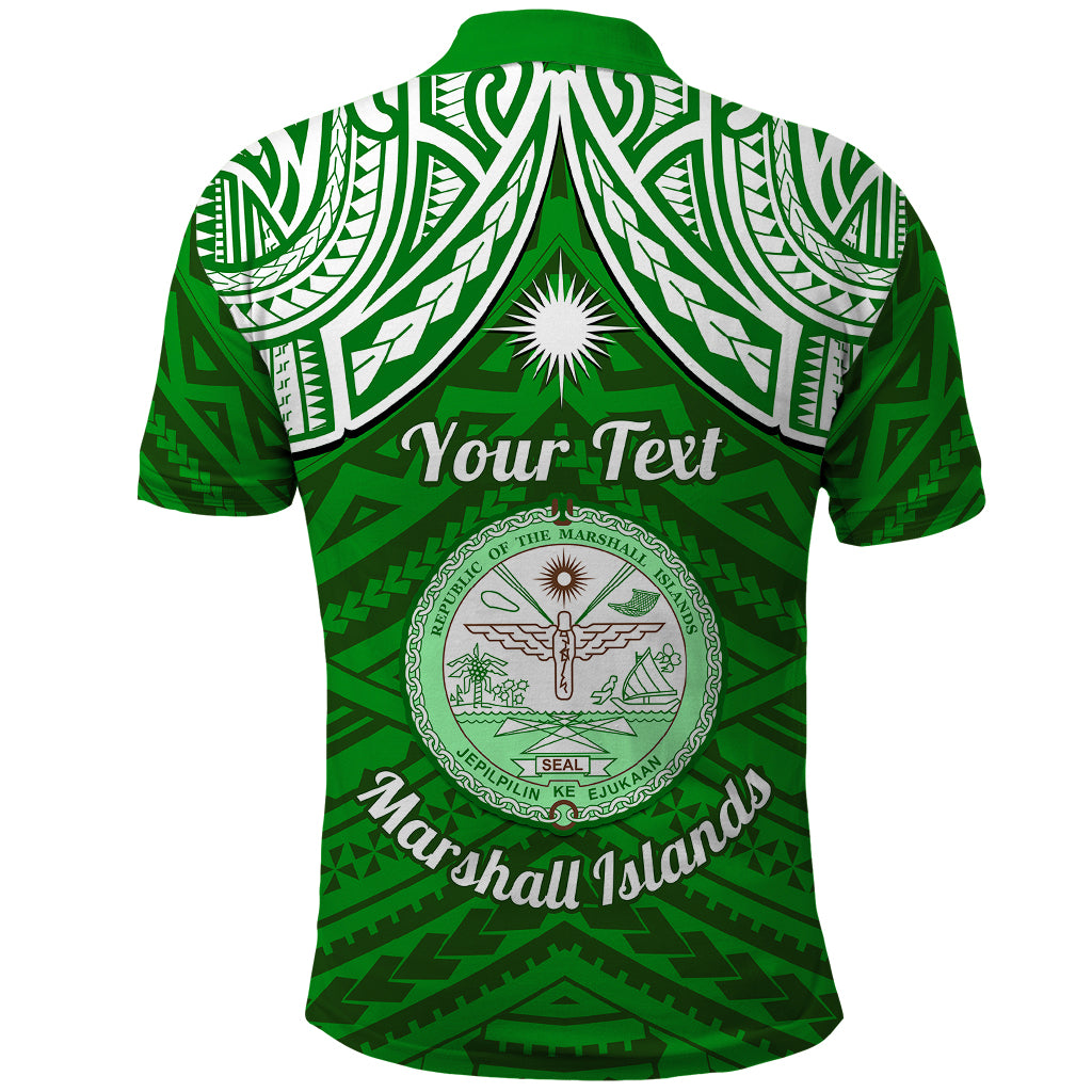 Personalised Marshall Islands Polo Shirt Green Polynesian Tribal Mix Coat Of Arms - Wonder Print Shop