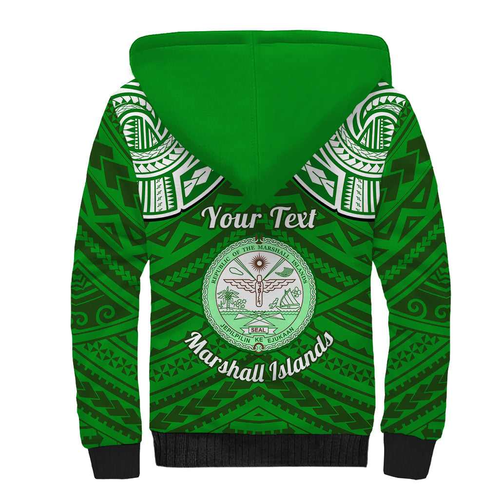 Personalised Marshall Islands Sherpa Hoodie Green Polynesian Tribal Mix Coat Of Arms - Wonder Print Shop