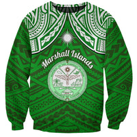 Personalised Marshall Islands Sweatshirt Green Polynesian Tribal Mix Coat Of Arms - Wonder Print Shop
