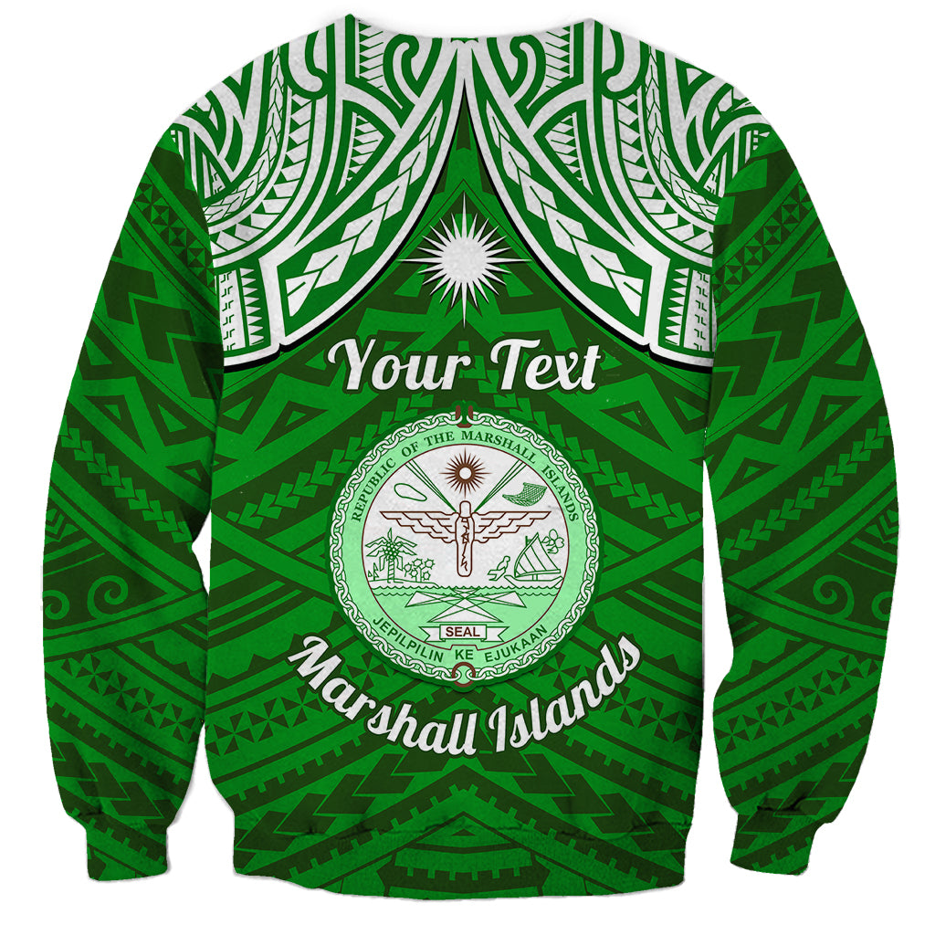 Personalised Marshall Islands Sweatshirt Green Polynesian Tribal Mix Coat Of Arms - Wonder Print Shop