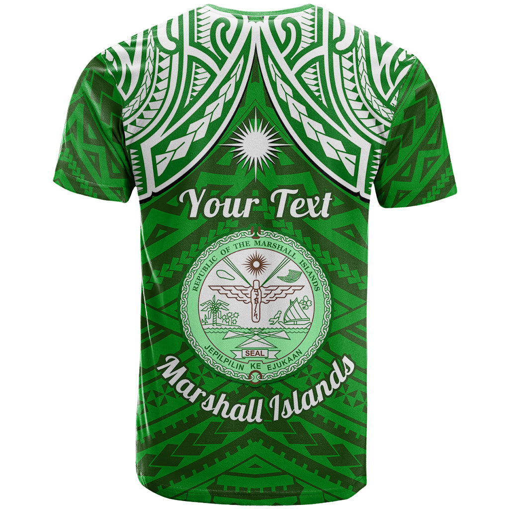 Personalised Marshall Islands T Shirt Green Polynesian Tribal Mix Coat Of Arms - Wonder Print Shop