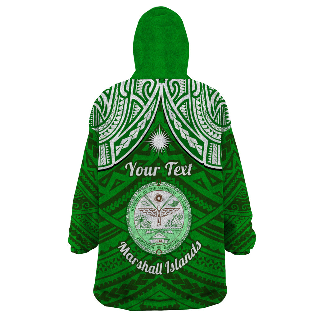 Personalised Marshall Islands Wearable Blanket Hoodie Green Polynesian Tribal Mix Coat Of Arms - Wonder Print Shop