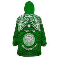 Personalised Marshall Islands Wearable Blanket Hoodie Green Polynesian Tribal Mix Coat Of Arms - Wonder Print Shop