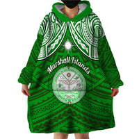 Personalised Marshall Islands Wearable Blanket Hoodie Green Polynesian Tribal Mix Coat Of Arms - Wonder Print Shop
