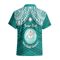 Personalised Marshall Islands Hawaiian Shirt Turquoise Polynesian Tribal Mix Coat Of Arms - Wonder Print Shop