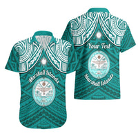 Personalised Marshall Islands Hawaiian Shirt Turquoise Polynesian Tribal Mix Coat Of Arms - Wonder Print Shop