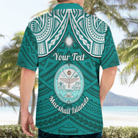 Personalised Marshall Islands Hawaiian Shirt Turquoise Polynesian Tribal Mix Coat Of Arms - Wonder Print Shop