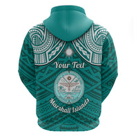 Personalised Marshall Islands Hoodie Turquoise Polynesian Tribal Mix Coat Of Arms - Wonder Print Shop
