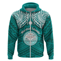 Personalised Marshall Islands Hoodie Turquoise Polynesian Tribal Mix Coat Of Arms - Wonder Print Shop