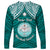 Personalised Marshall Islands Long Sleeve Shirt Turquoise Polynesian Tribal Mix Coat Of Arms - Wonder Print Shop