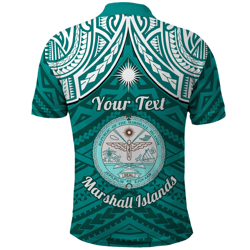 Personalised Marshall Islands Polo Shirt Turquoise Polynesian Tribal Mix Coat Of Arms - Wonder Print Shop
