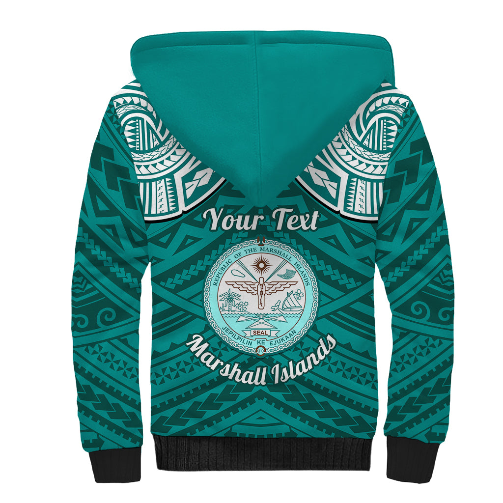 Personalised Marshall Islands Sherpa Hoodie Turquoise Polynesian Tribal Mix Coat Of Arms - Wonder Print Shop
