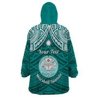 Personalised Marshall Islands Wearable Blanket Hoodie Turquoise Polynesian Tribal Mix Coat Of Arms - Wonder Print Shop