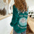 Personalised Marshall Islands Women Casual Shirt Turquoise Polynesian Tribal Mix Coat Of Arms - Wonder Print Shop