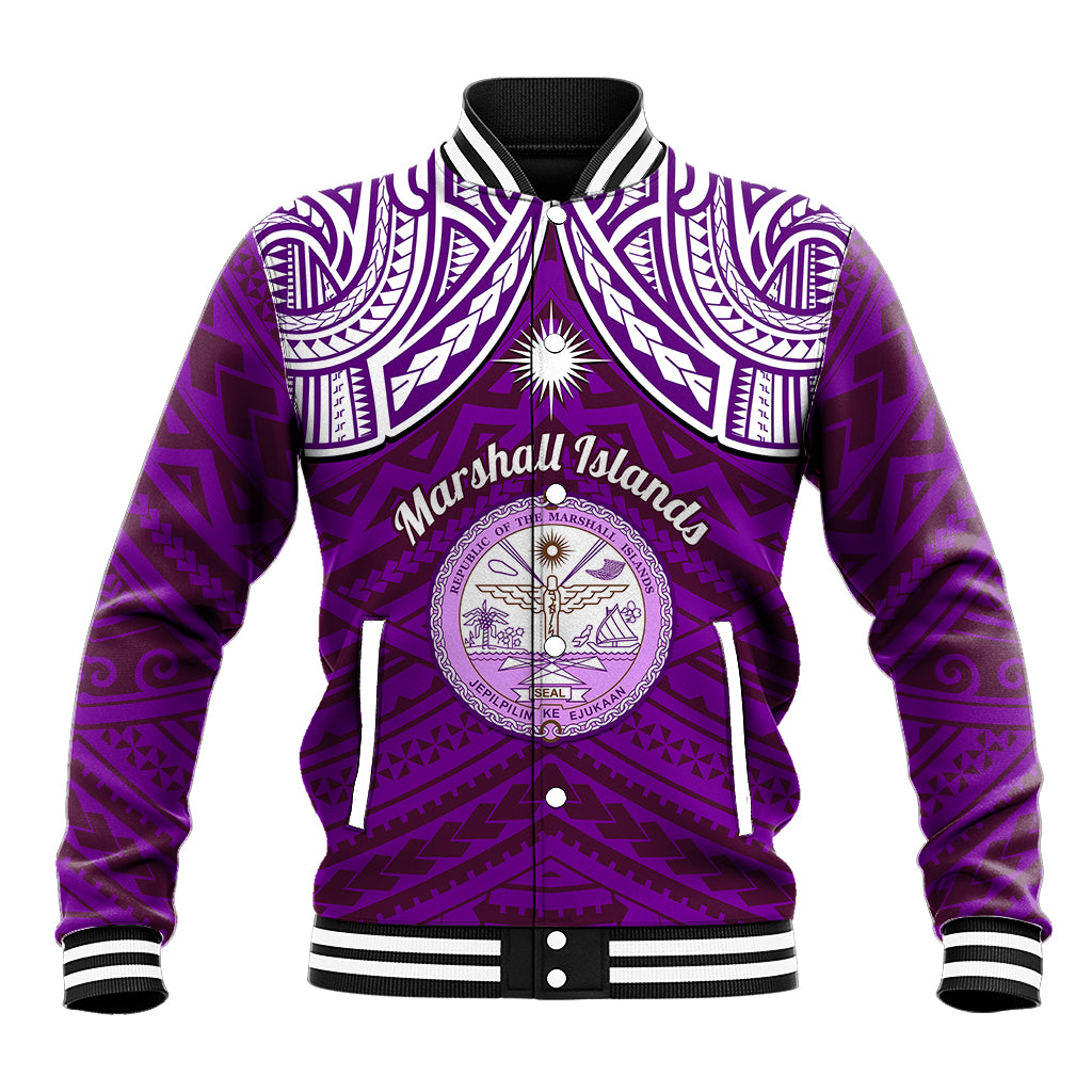 Personalised Marshall Islands Baseball Jacket Purple Polynesian Tribal Mix Coat Of Arms - Wonder Print Shop