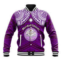 Personalised Marshall Islands Baseball Jacket Purple Polynesian Tribal Mix Coat Of Arms - Wonder Print Shop