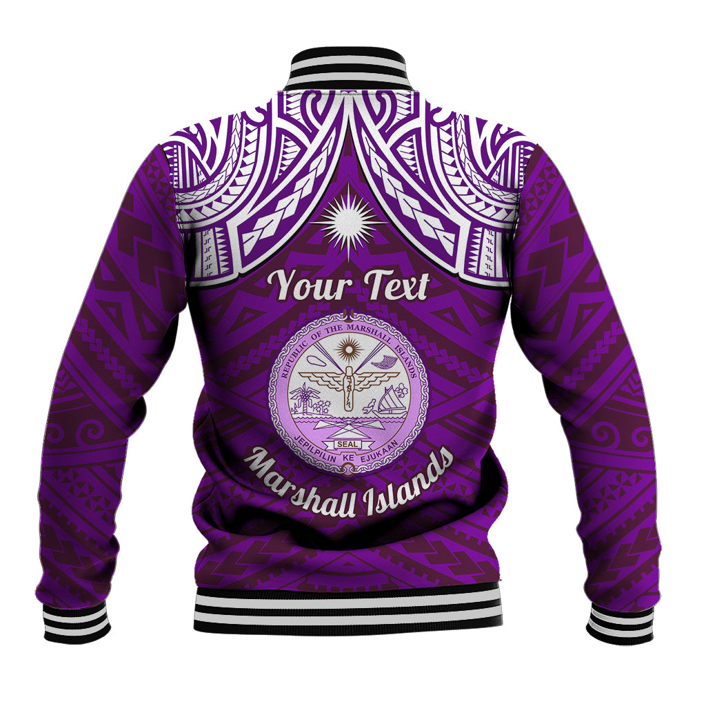Personalised Marshall Islands Baseball Jacket Purple Polynesian Tribal Mix Coat Of Arms - Wonder Print Shop