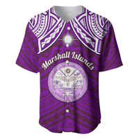 Personalised Marshall Islands Baseball Jersey Purple Polynesian Tribal Mix Coat Of Arms - Wonder Print Shop
