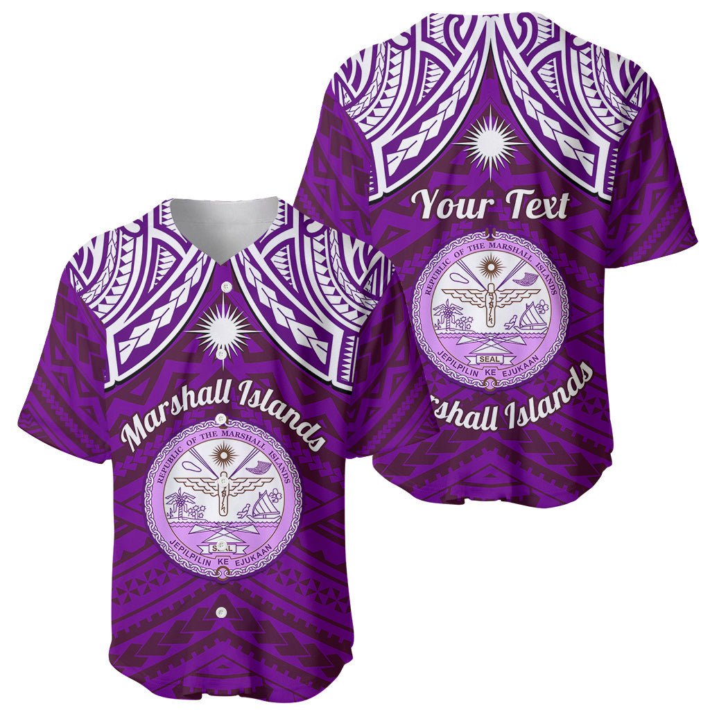 Personalised Marshall Islands Baseball Jersey Purple Polynesian Tribal Mix Coat Of Arms - Wonder Print Shop