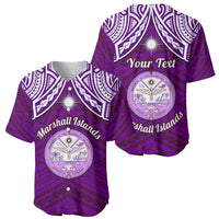Personalised Marshall Islands Baseball Jersey Purple Polynesian Tribal Mix Coat Of Arms - Wonder Print Shop