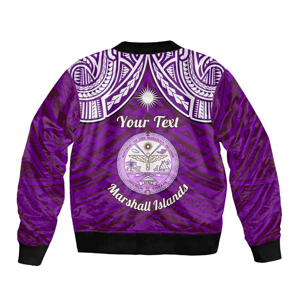 Personalised Marshall Islands Bomber Jacket Purple Polynesian Tribal Mix Coat Of Arms - Wonder Print Shop