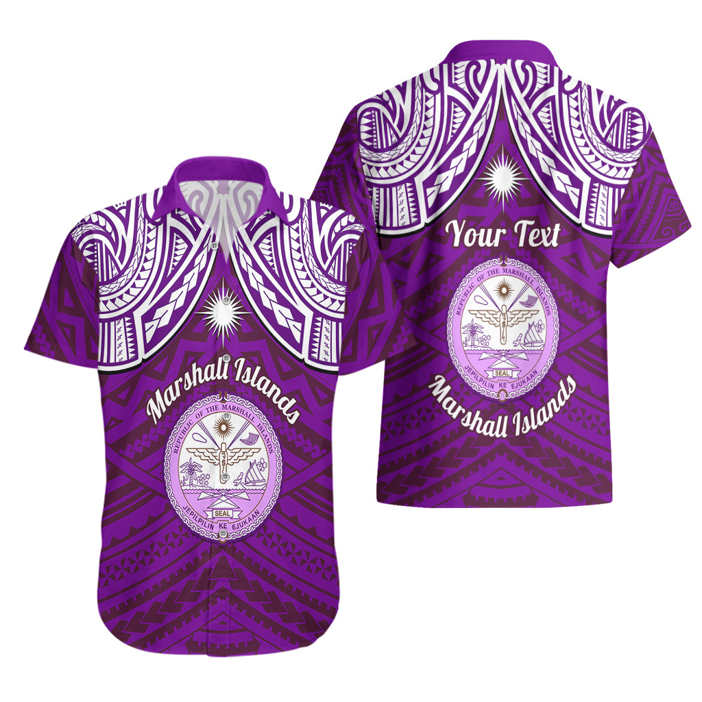 Personalised Marshall Islands Hawaiian Shirt Purple Polynesian Tribal Mix Coat Of Arms - Wonder Print Shop