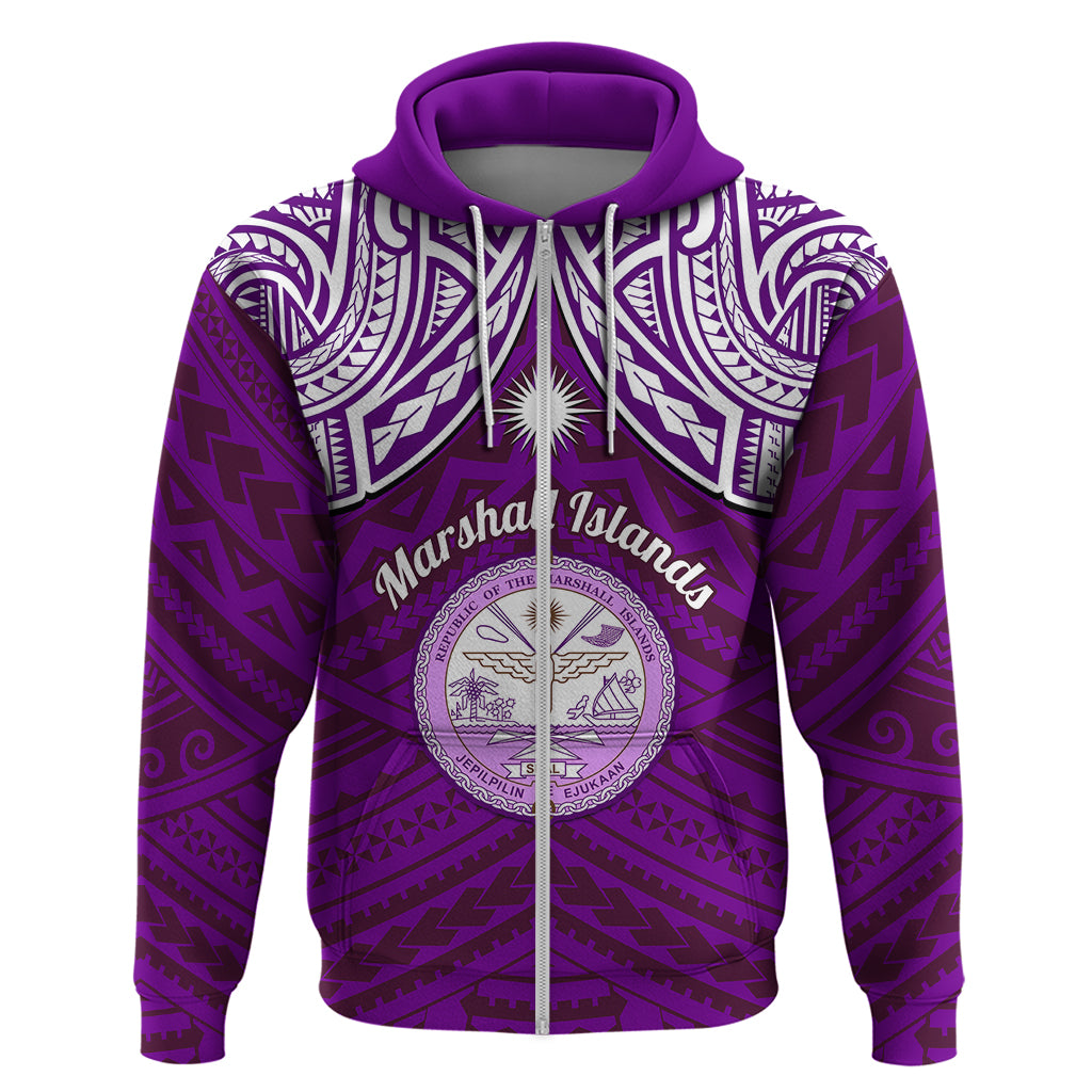 Personalised Marshall Islands Hoodie Purple Polynesian Tribal Mix Coat Of Arms - Wonder Print Shop
