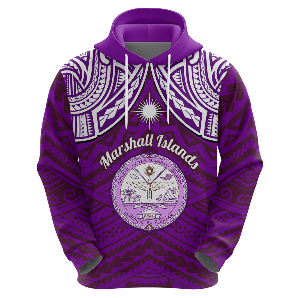 Personalised Marshall Islands Hoodie Purple Polynesian Tribal Mix Coat Of Arms - Wonder Print Shop