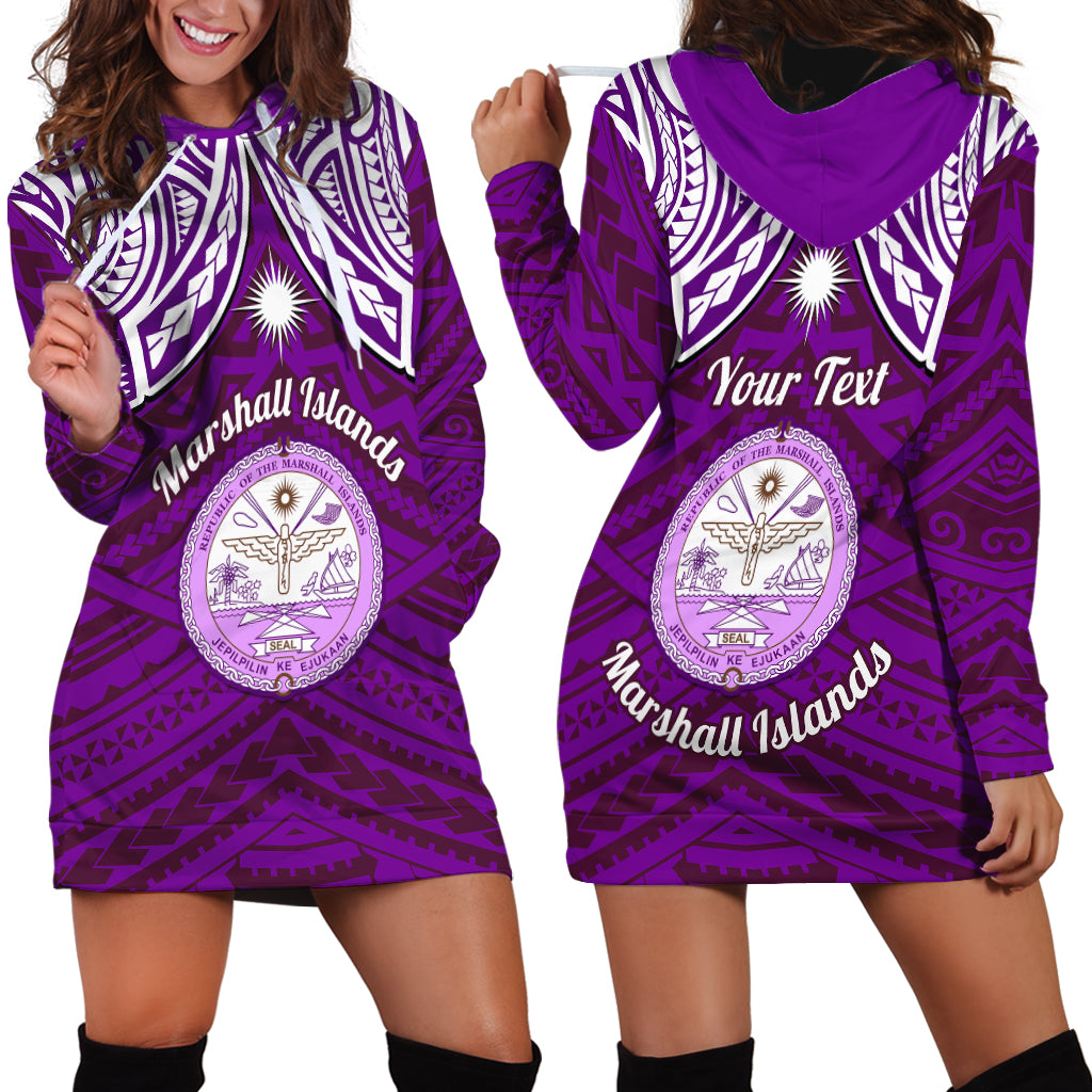 Personalised Marshall Islands Hoodie Dress Purple Polynesian Tribal Mix Coat Of Arms - Wonder Print Shop