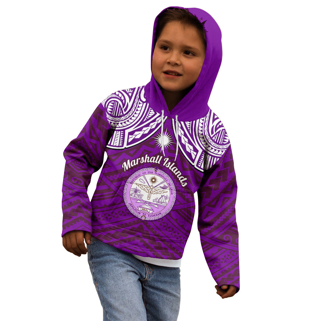 Personalised Marshall Islands Kid Hoodie Purple Polynesian Tribal Mix Coat Of Arms - Wonder Print Shop