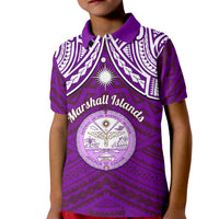 Personalised Marshall Islands Kid Polo Shirt Purple Polynesian Tribal Mix Coat Of Arms - Wonder Print Shop